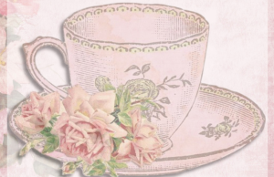 pink illustrated vintage teacup and saucer