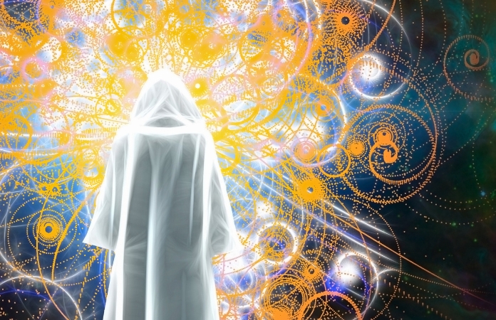 White robed spirit being at centre of universe